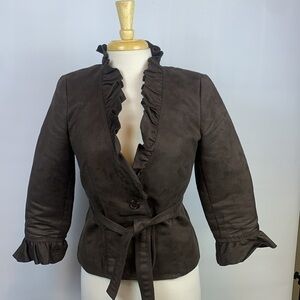 Nygard Collection brown faux suede ruffle 3/4 length sleeve jacket, size 6